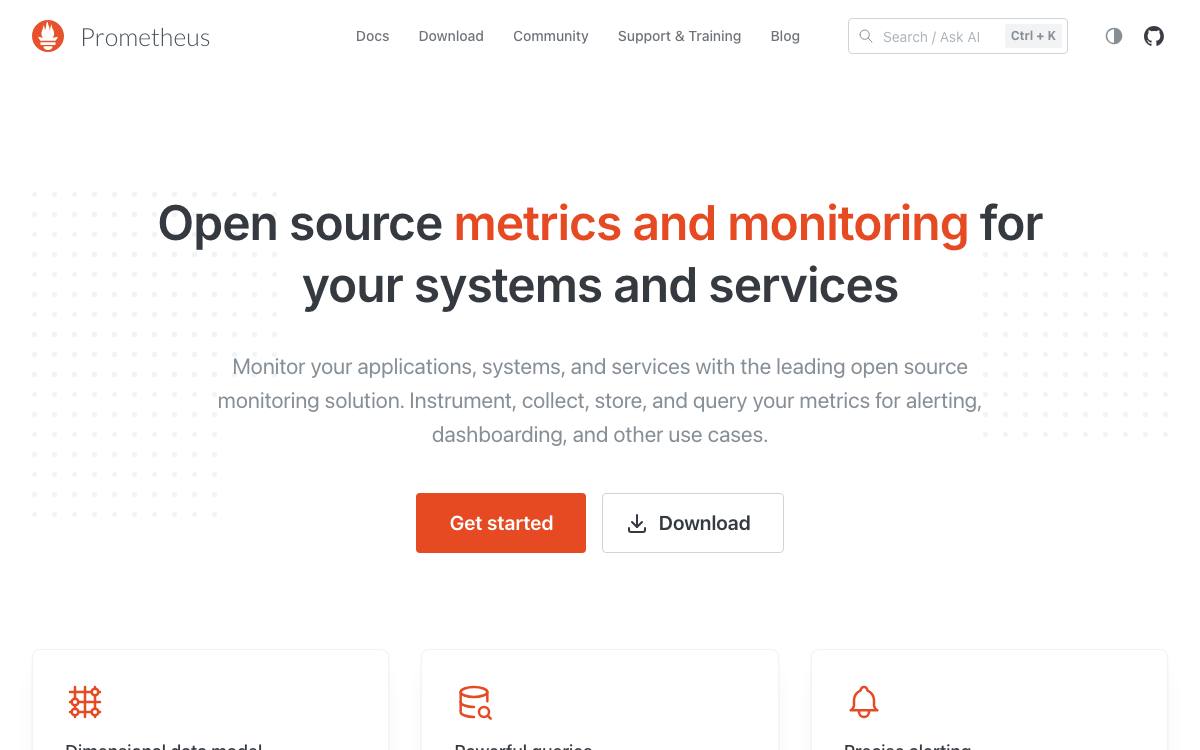 Screenshot of Prometheus website