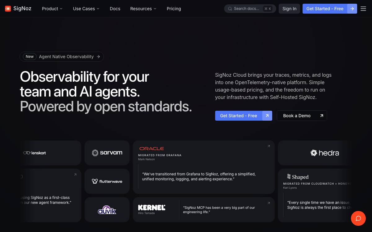 Screenshot of SigNoz website